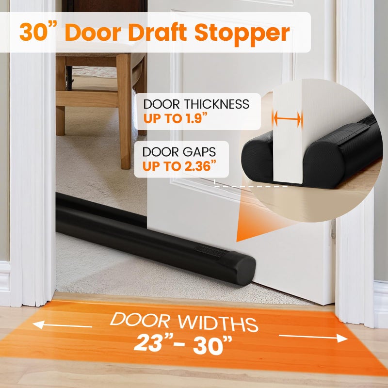 DailyCuddles Door Draft Stopper, Draft Stopper for Bottom of Door, 30â€ Under Door Draft Covers Gap up to 2.36â€, Adjustable Door Sweep for Noise, Bugs, Cold Air, Dust, Easy Install Draft Blocker(Black) - Image 3