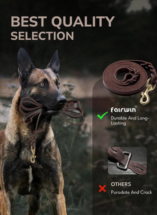 FAIRWIN Braided Leather Dog Training Leash 6 Foot - Military Grade Heavy Duty Dog Leash for Large Medium Small Dogs (Brown, M:5/8" x 6ft) - Image 5