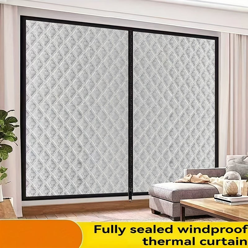White Zipper Windproof Heat Insulating Warm Curtains Self Adhesive Sealing Easy Disassemble No Drilling 31.50W X 35.43L 80x90cm - Image 2