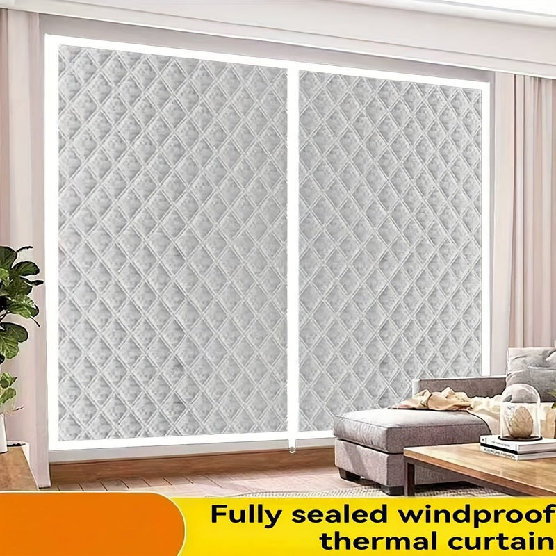 White Zipper Windproof Heat Insulating Warm Curtains Self Adhesive Sealing Easy Disassemble No Drilling 31.50W X 35.43L 80x90cm - Image 1