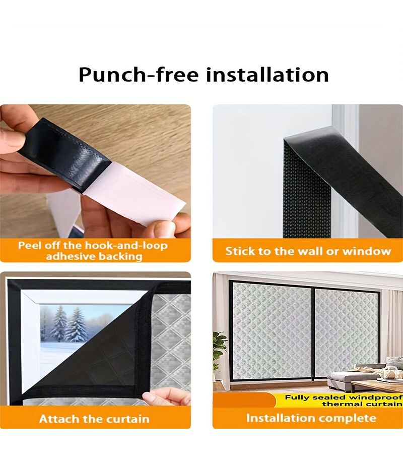 White Zipper Windproof Heat Insulating Warm Curtains Self Adhesive Sealing Easy Disassemble No Drilling 31.50W X 35.43L 80x90cm - Image 4