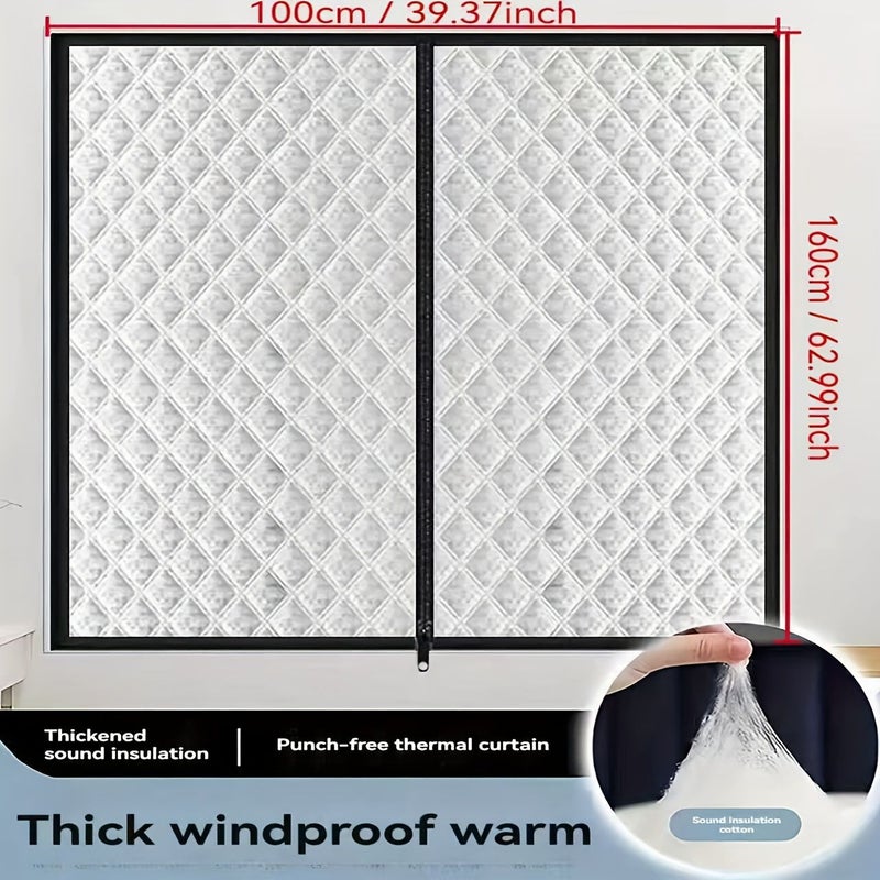 White Zipper Windproof Heat Insulating Warm Curtains Self Adhesive Sealing Easy Disassemble No Drilling 31.50W X 35.43L 80x90cm - Image 3
