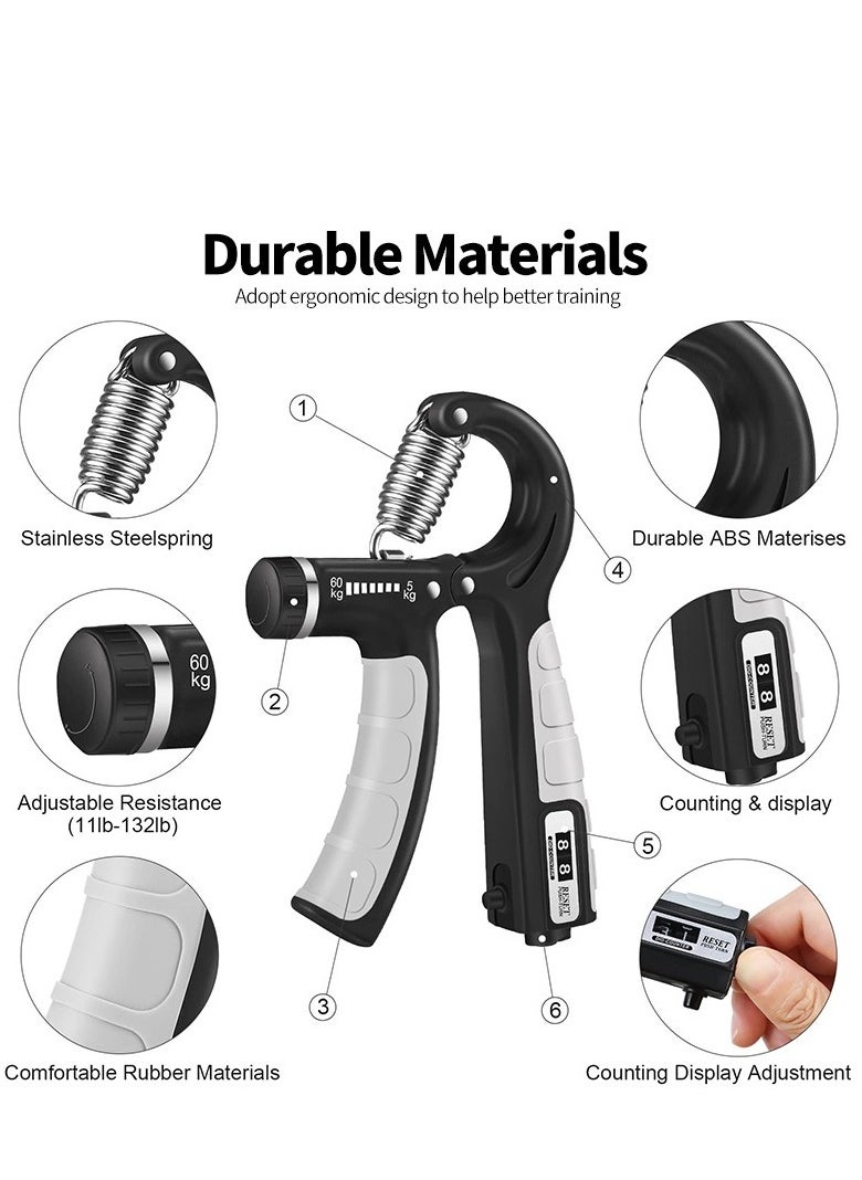Counting Hand Grip Strengthener, Non-slip Grip Exerciser with 5-60KG Resistance Adjustment, Counts to 99, Suitable for Athletes, Rock Climbers, Fitness Enthusiasts Daily Training