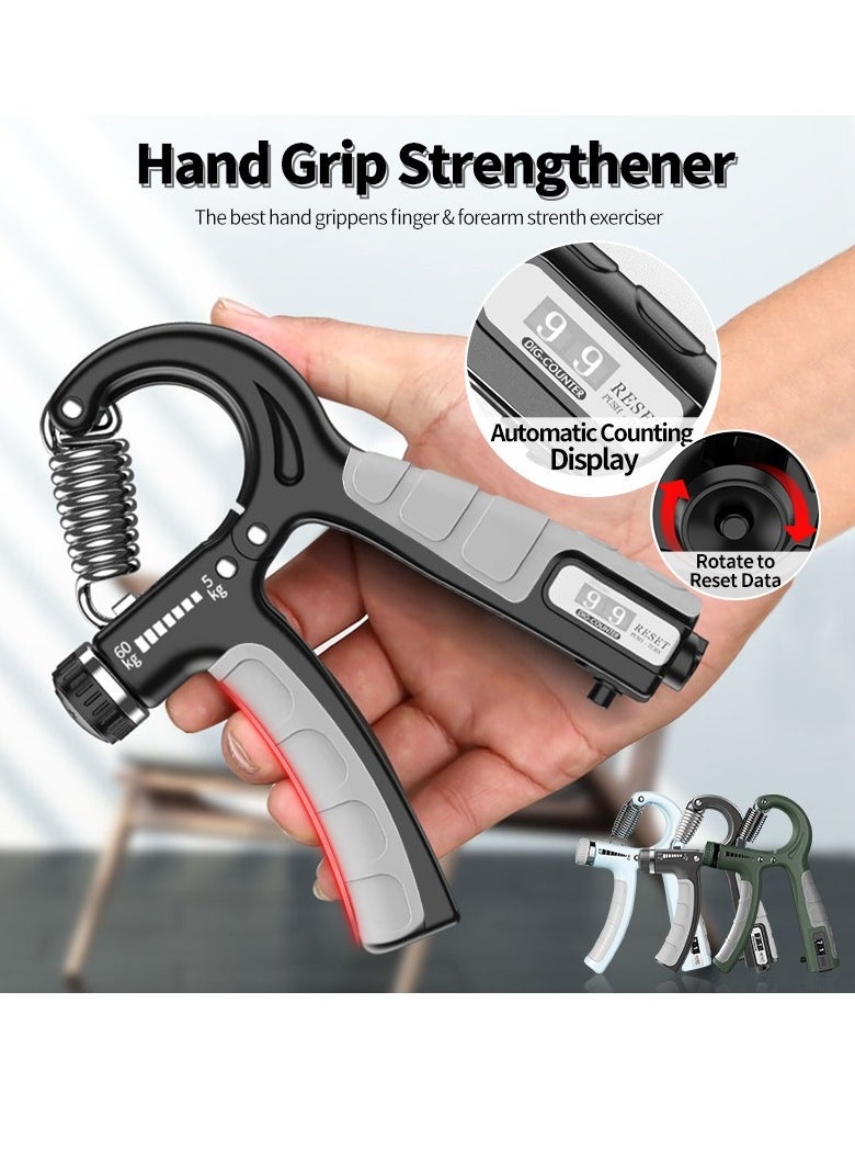 Counting Hand Grip Strengthener, Non-slip Grip Exerciser with 5-60KG Resistance Adjustment, Counts to 99, Suitable for Athletes, Rock Climbers, Fitness Enthusiasts Daily Training