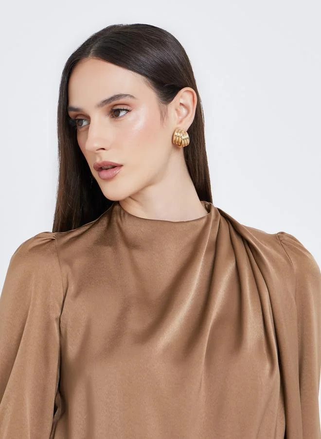 Styli Styli Satin Puff Sleeve Pleated Detail Blouse
