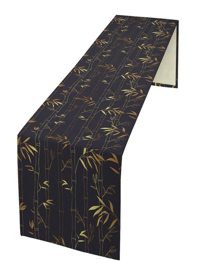 YSWOW Chinese Bamboo Table Runner Traditional Gold Black Bamboo Art Printed Burlap Runner for Home Kitchen Dining Table Living Room Decor Fabric 1 Panel W13xL36in - Image 1