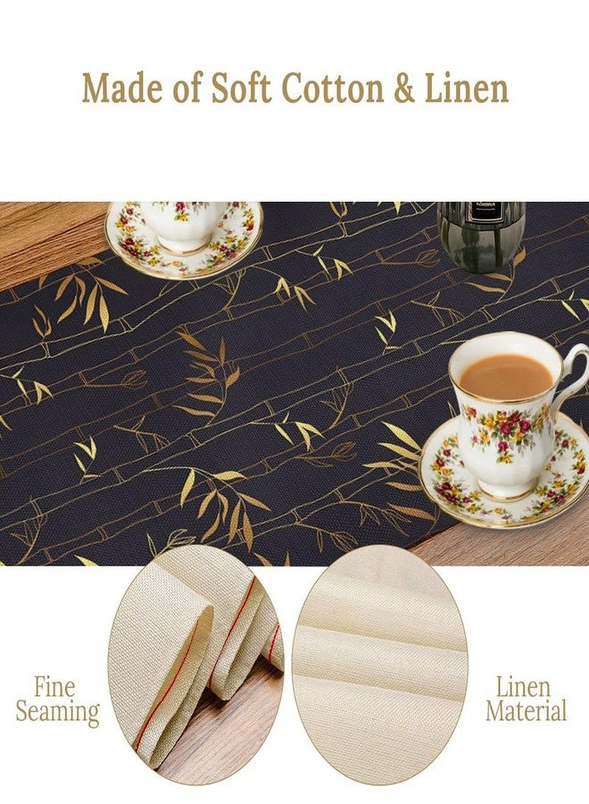 YSWOW Chinese Bamboo Table Runner Traditional Gold Black Bamboo Art Printed Burlap Runner for Home Kitchen Dining Table Living Room Decor Fabric 1 Panel W13xL36in - Image 4