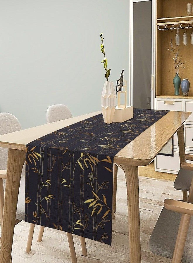 YSWOW Chinese Bamboo Table Runner Traditional Gold Black Bamboo Art Printed Burlap Runner for Home Kitchen Dining Table Living Room Decor Fabric 1 Panel W13xL36in - Image 5