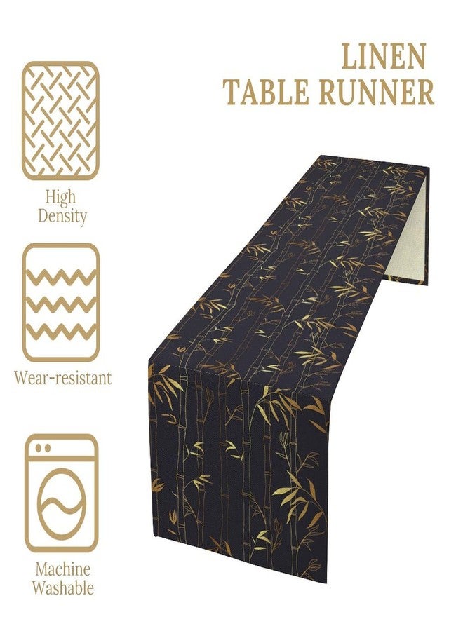 YSWOW Chinese Bamboo Table Runner Traditional Gold Black Bamboo Art Printed Burlap Runner for Home Kitchen Dining Table Living Room Decor Fabric 1 Panel W13xL36in - Image 3
