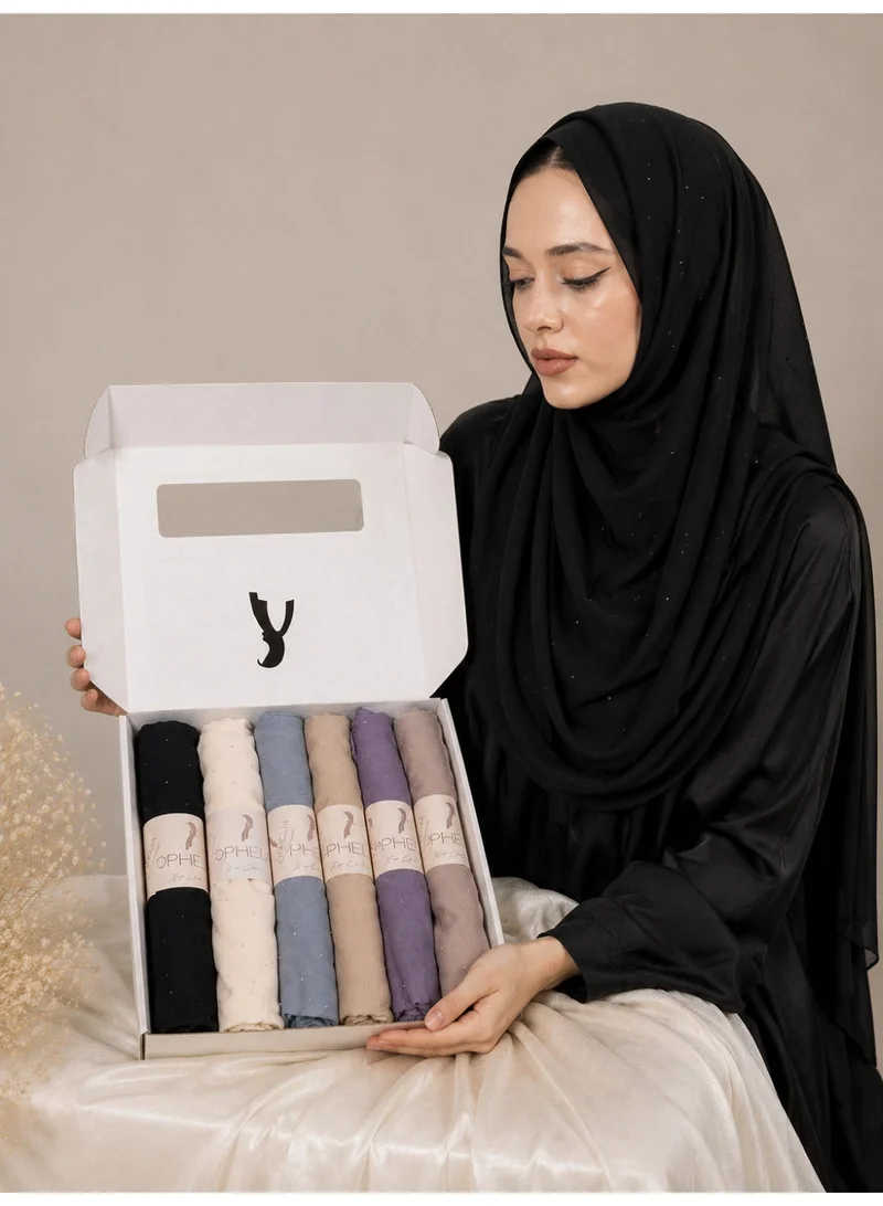 Ophelia  Elegant Chiffon Hijab Collection with Stone Detail – 6pcs Box Set for Women | Best Price UAE