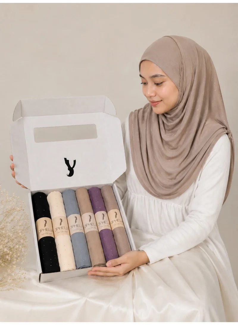 Ophelia Elegant Chiffon Hijab Collection with Stone Detail – 6pcs Box Set