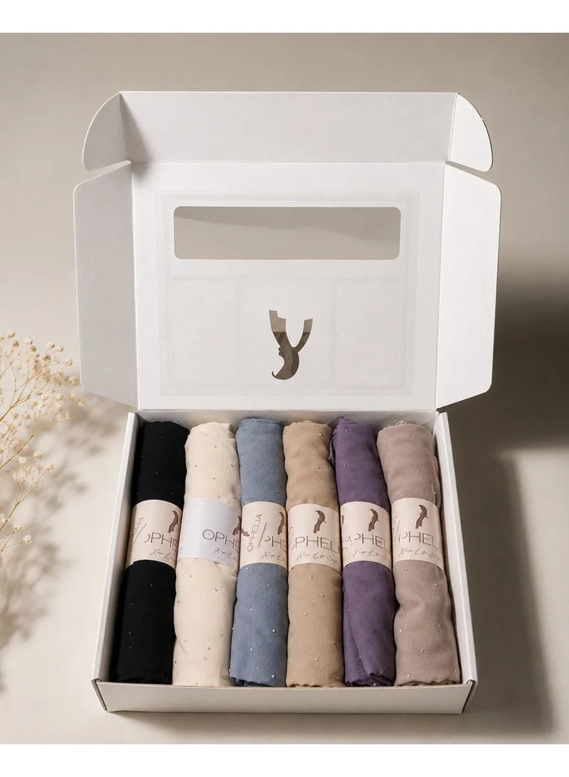 Ophelia Elegant Chiffon Hijab Collection with Stone Detail – 6pcs Box Set