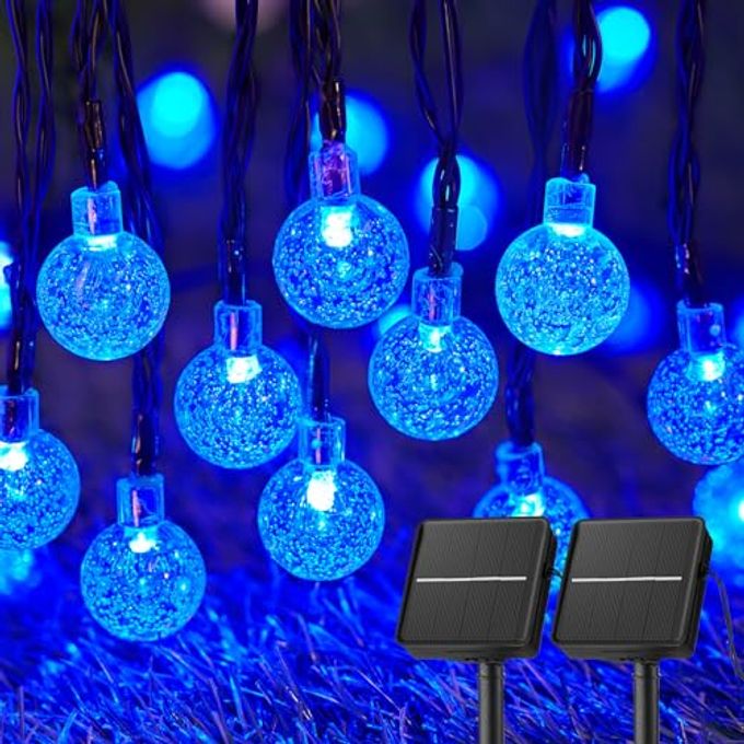 Brightown Solar String Lights Outdoor Waterproof, 2 Pack 60 LED 36.5 FT Each, 8 Lighting Modes Solar Powered Patio Lights for Garden Yard Porch Wedding Party Decor (Blue) - Image 1