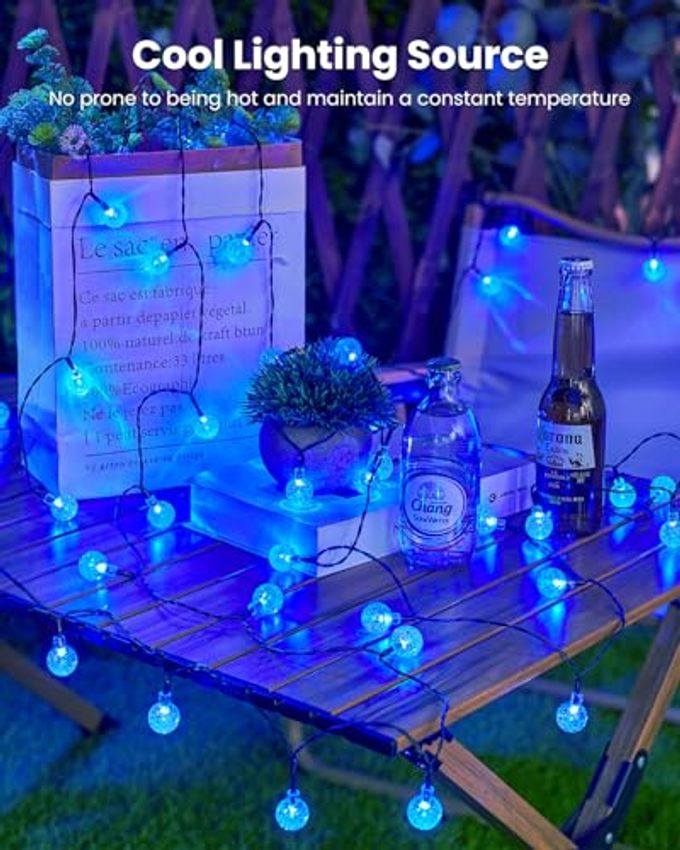 Brightown Solar String Lights Outdoor Waterproof, 2 Pack 60 LED 36.5 FT Each, 8 Lighting Modes Solar Powered Patio Lights for Garden Yard Porch Wedding Party Decor (Blue) - Image 3