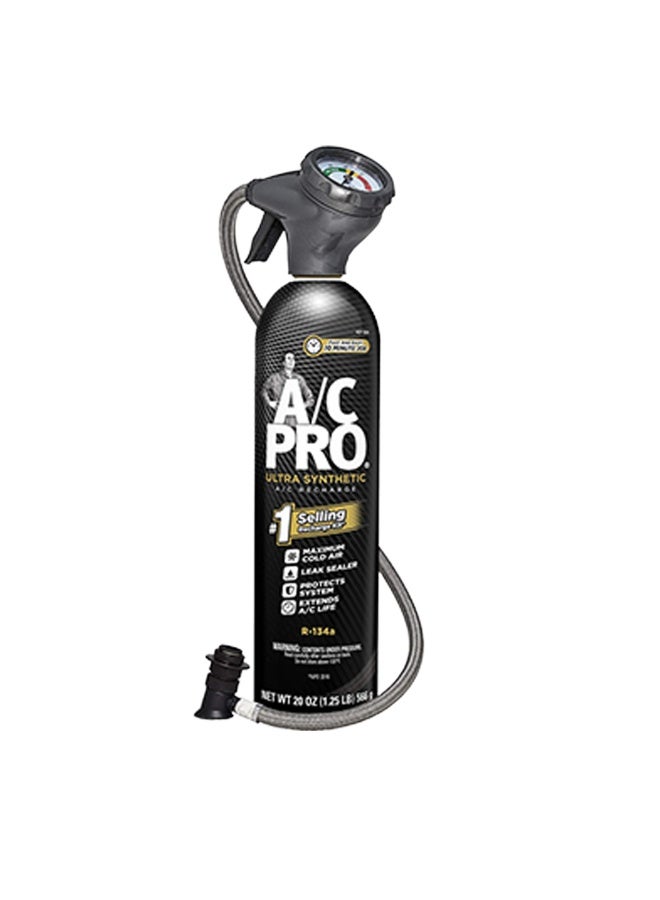 InterDynamics AC Pro Car Air Conditioner Synthetic R134A Refrigerant, AC Recharge Kit with Hose and Gauge
