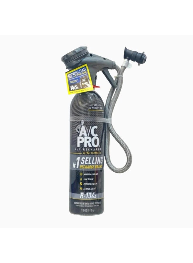 InterDynamics AC Pro Car Air Conditioner Synthetic R134A Refrigerant, AC Recharge Kit with Hose and Gauge