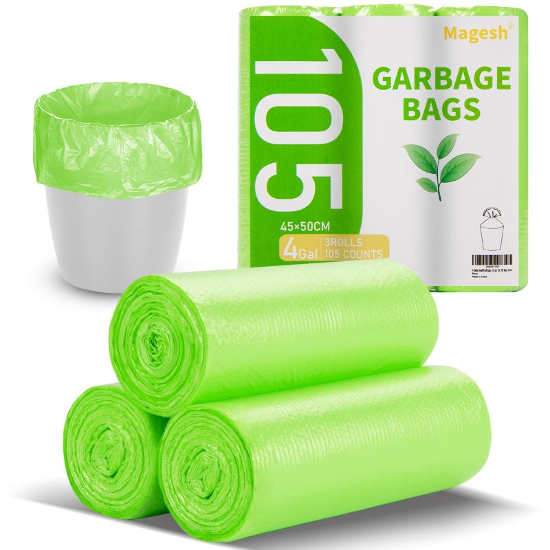 Magesh 105 Count 4 Gallon Small Trash Bags, Green, Transparent, Durable, Leak-Proof, Unscented, Easy to Use, Versatile, Outstanding Customer Service - Image 1