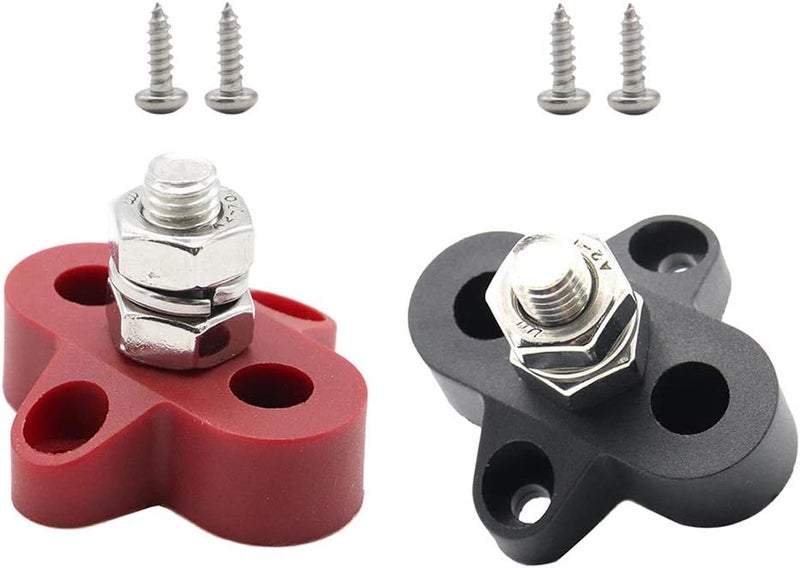 klarako 5/16'' M8 Bus Bar Terminal Blocks Set, Insulated Single Stud Power Distribution Junction Stud Post for Truck RV Boat  Black & Red - Image 1