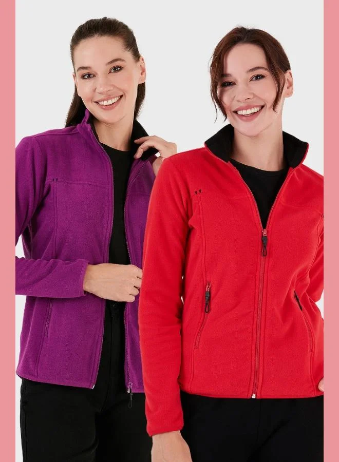 ليلا كارديجان نسائي بياقة مدورة وسحاب وجيوب مضادة للوبر قطعتين