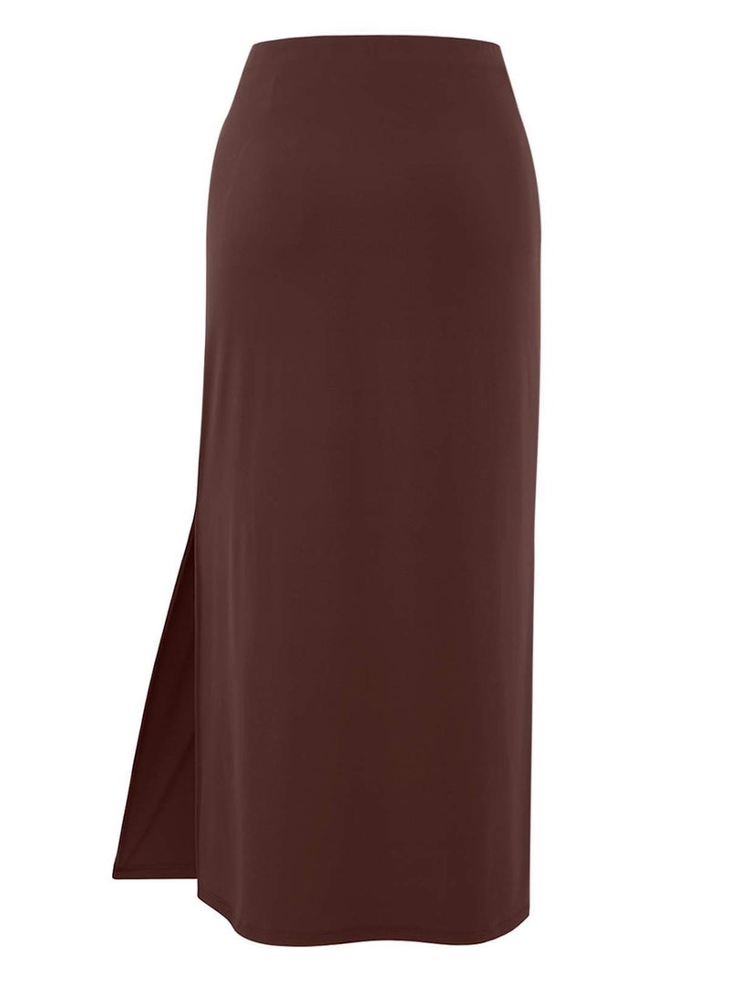 trendyol Brown Belt Detailed Slit Maxi Knitted Skirt - Image 4