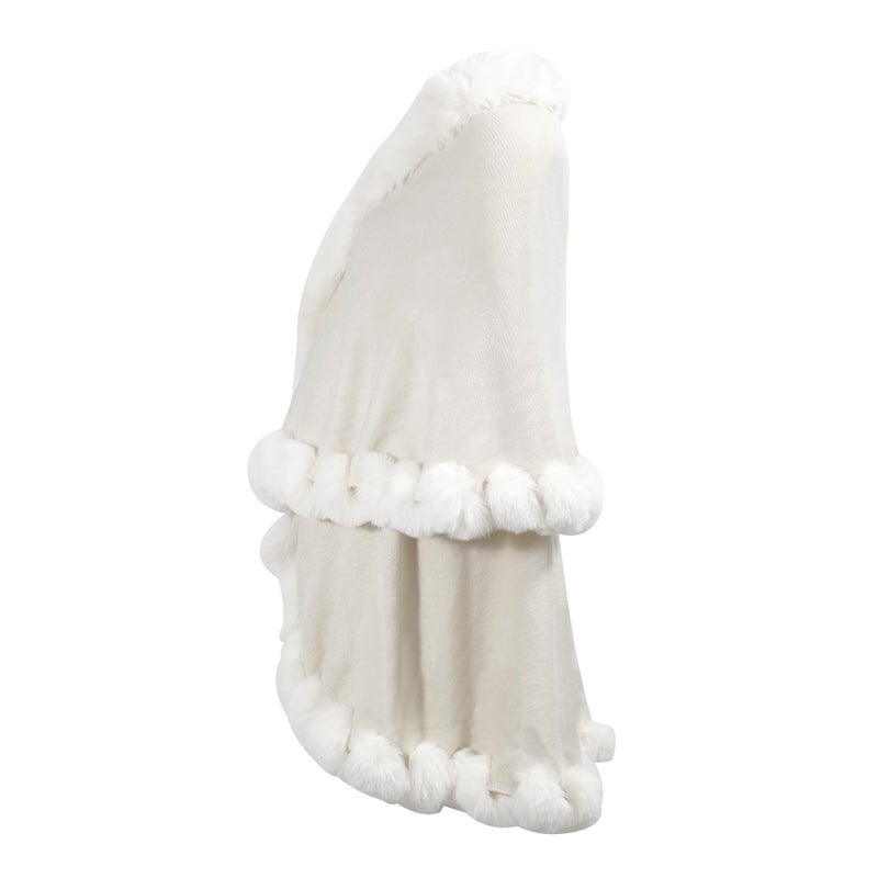ZLYC Women Fine Knit Open Front Faux Fur Trim Layers Poncho Cape Cardigan Sweater (Plain White) - Image 4