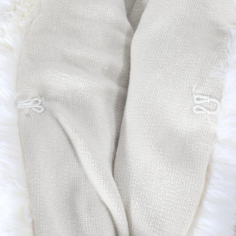ZLYC Women Fine Knit Open Front Faux Fur Trim Layers Poncho Cape Cardigan Sweater (Plain White) - Image 2
