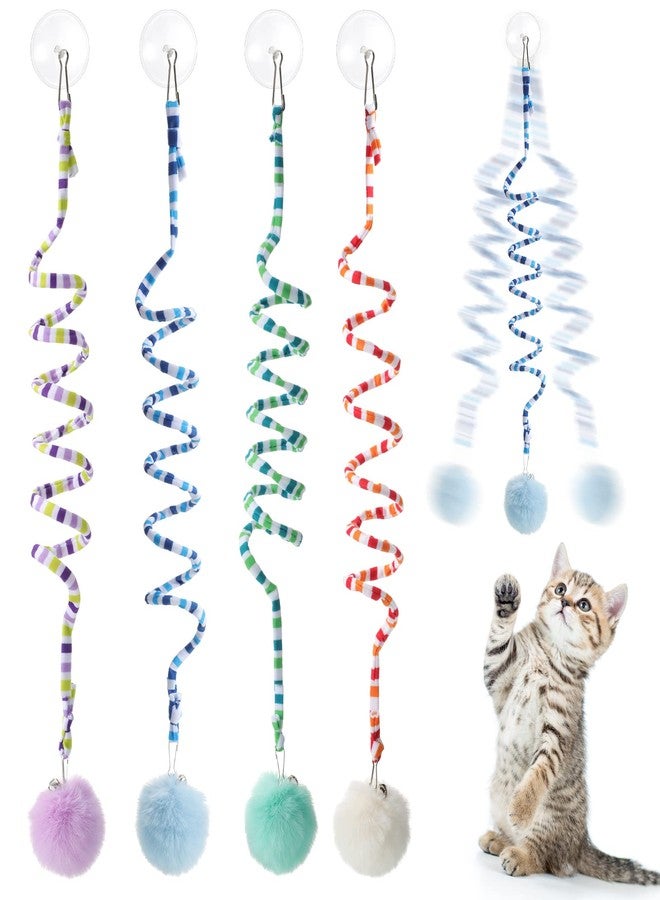 Woanger 4 Pcs Cat Spring Toys Hanging Door Interactive Cat Toys with Bell Long Tail Stretchable Soft Plush Teaser Ball for Kitten Chase Play and Kill Time, Gradient - Image 1