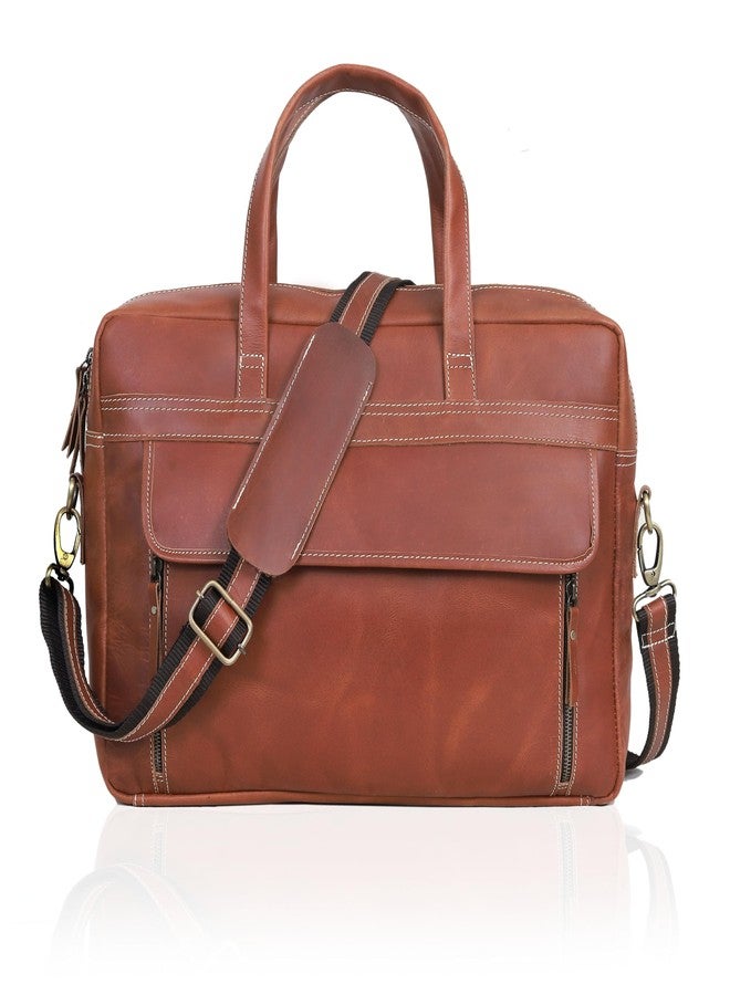 HLC 18 Inch Full Grain Leather Briefcase messenger shoulder bags for men and women (tan, 16 inch) - Image 3