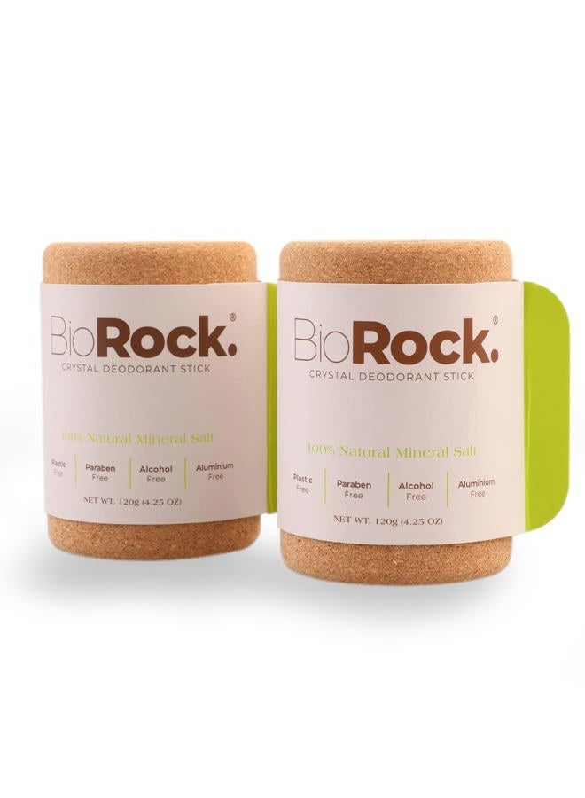 BioRock. Crystal Natural Deodorant Stone - * 2 Packs Unscented Plastic and Aluminum Free Salt Stick for Women & Men Eco-Friendly Sustainable Zero Waste 4.25 oz * 2 - Image 1