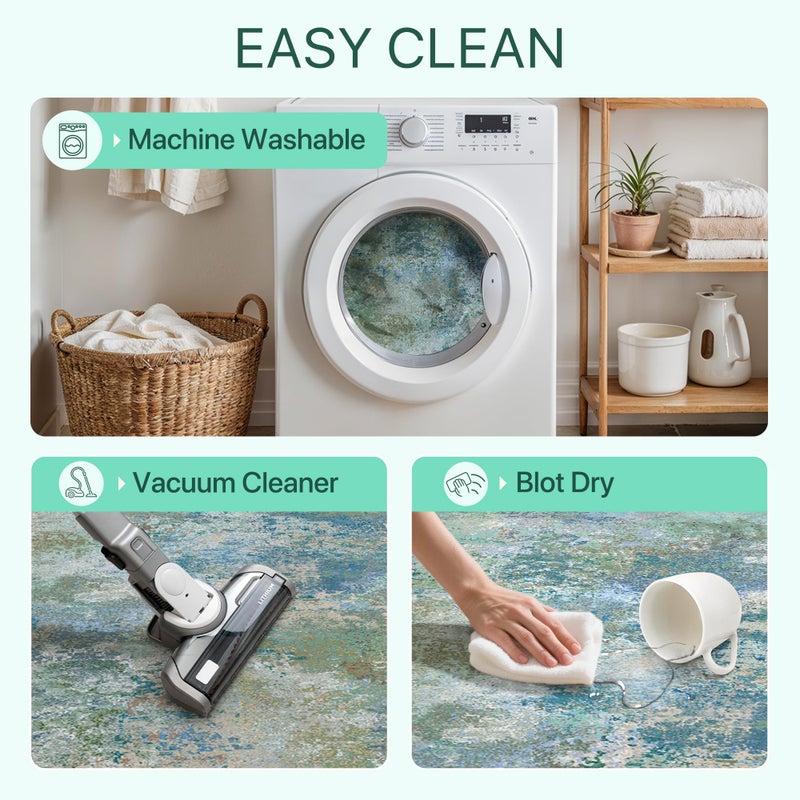 GENIMO Washable Rugs 6x9 Area Rugs for Living Room Bedroom, Modern Lightweight Rug Ultra Soft Indoor Area Rugs 6x9 for Dining Room, Low Pile Carpet with Non Slip Backing, Blue Green - Image 5