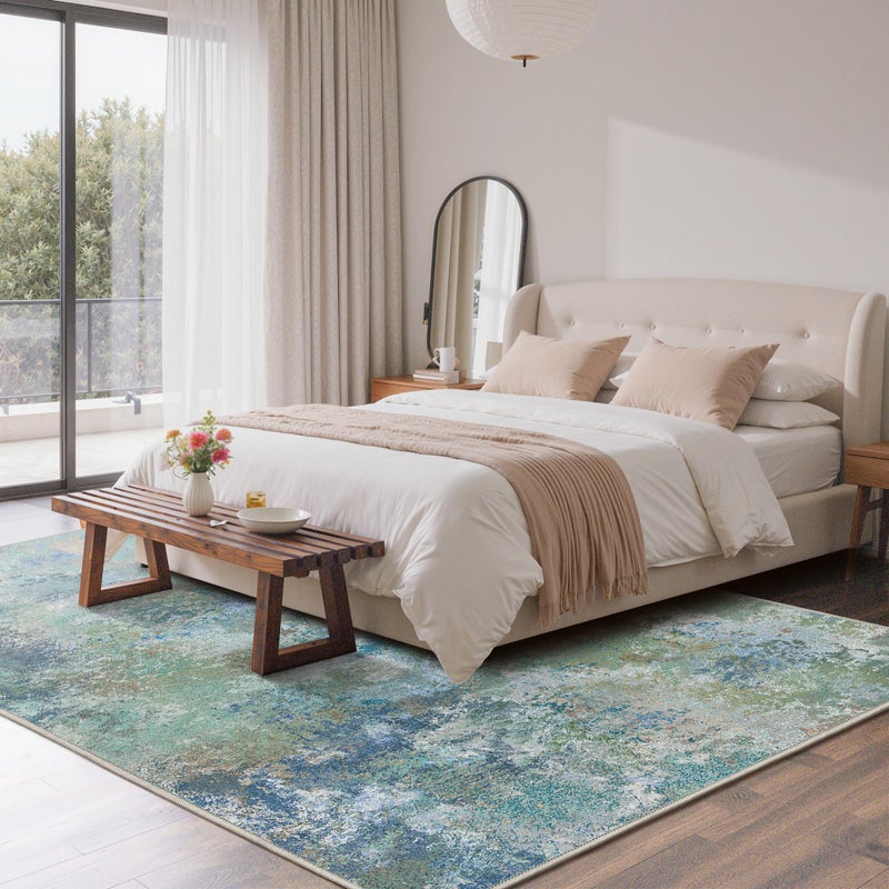 GENIMO Washable Rugs 6x9 Area Rugs for Living Room Bedroom, Modern Lightweight Rug Ultra Soft Indoor Area Rugs 6x9 for Dining Room, Low Pile Carpet with Non Slip Backing, Blue Green - Image 4