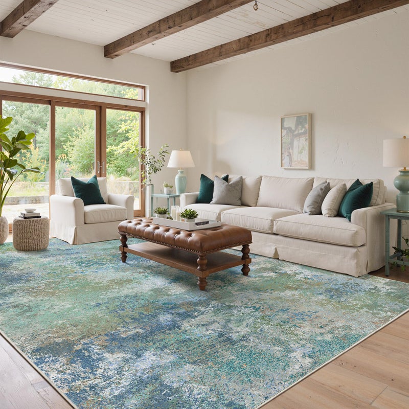 GENIMO Washable Rugs 6x9 Area Rugs for Living Room Bedroom, Modern Lightweight Rug Ultra Soft Indoor Area Rugs 6x9 for Dining Room, Low Pile Carpet with Non Slip Backing, Blue Green - Image 3