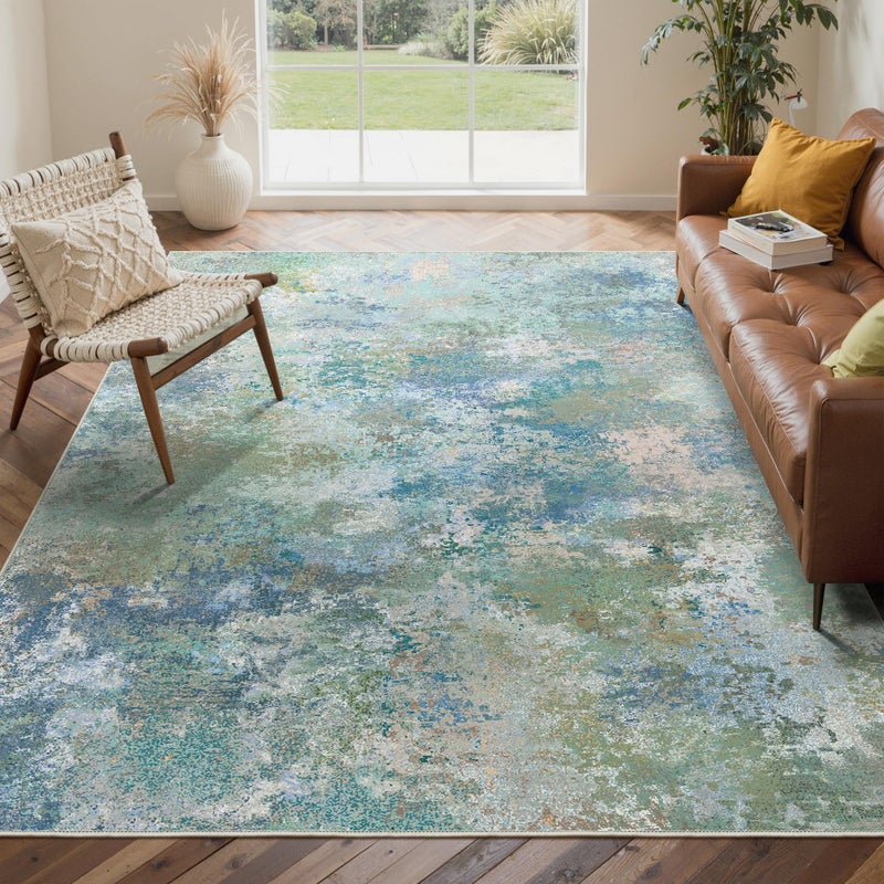 GENIMO Washable Rugs 6x9 Area Rugs for Living Room Bedroom, Modern Lightweight Rug Ultra Soft Indoor Area Rugs 6x9 for Dining Room, Low Pile Carpet with Non Slip Backing, Blue Green - Image 2