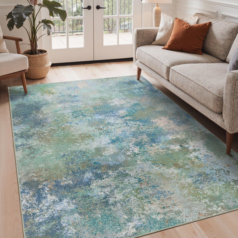 GENIMO Washable Rugs 6x9 Area Rugs for Living Room Bedroom, Modern Lightweight Rug Ultra Soft Indoor Area Rugs 6x9 for Dining Room, Low Pile Carpet with Non Slip Backing, Blue Green - Image 1