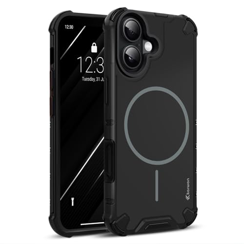 KARWAN Tough Shockproof Back Case Cover Compatible with iPhone 16 Plus Dual Layer Armor Protection with Matt Finish,Edge Guard Bumper Heavy Duty Cover with Magnetic MagEase Wireless Charging(Black) - Image 1
