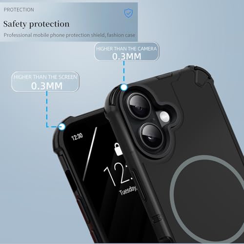 KARWAN Tough Shockproof Back Case Cover Compatible with iPhone 16 Plus Dual Layer Armor Protection with Matt Finish,Edge Guard Bumper Heavy Duty Cover with Magnetic MagEase Wireless Charging(Black) - Image 2