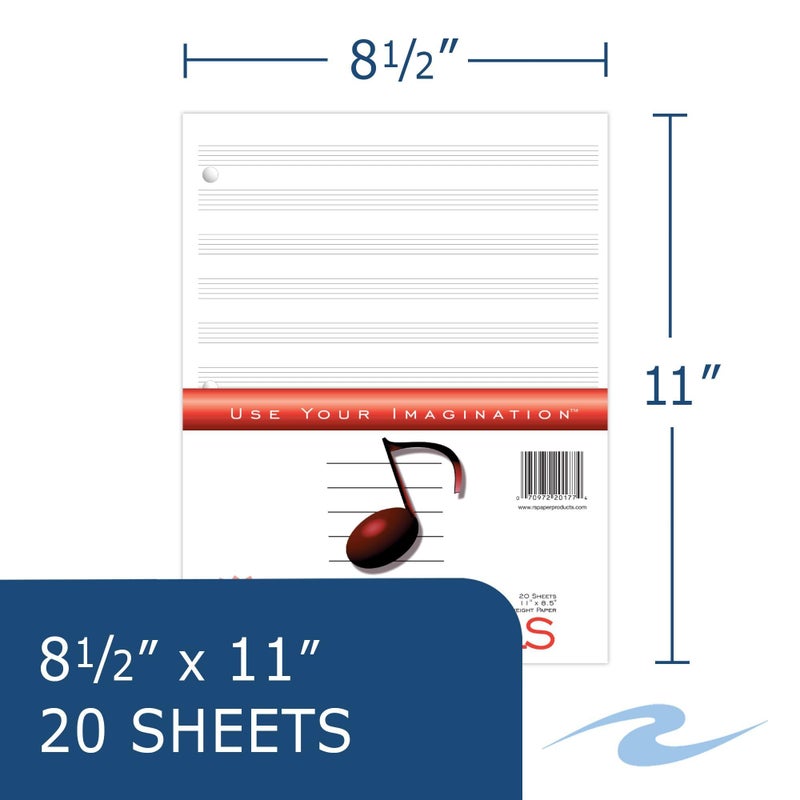 Roaring Spring Loose Leaf Music Filler Paper, 20 Sheets 8.5"x11" with 12 Staves of Music Lines, Heavyweight 24# Smooth White Paper, 3 Hole Punched (Pack of 1) - Image 2