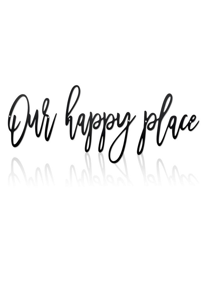 Ecqizer Metal Our Happy Place Wall Sign Decor - Laser Cut Words for Patio, Home, Living Room, Bedroom, Kitchen, Bathroom and More - Image 1