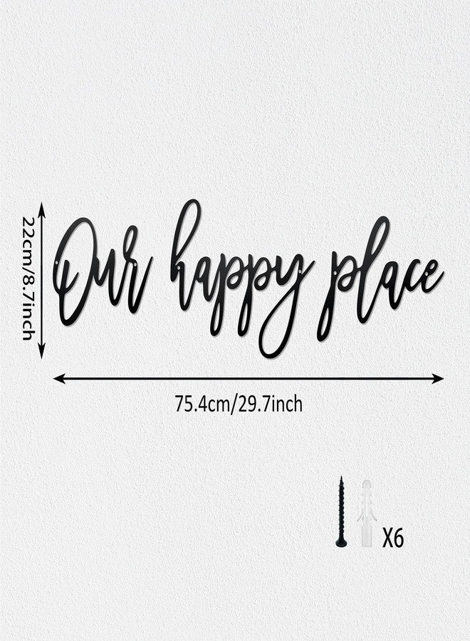 Ecqizer Metal Our Happy Place Wall Sign Decor - Laser Cut Words for Patio, Home, Living Room, Bedroom, Kitchen, Bathroom and More - Image 2