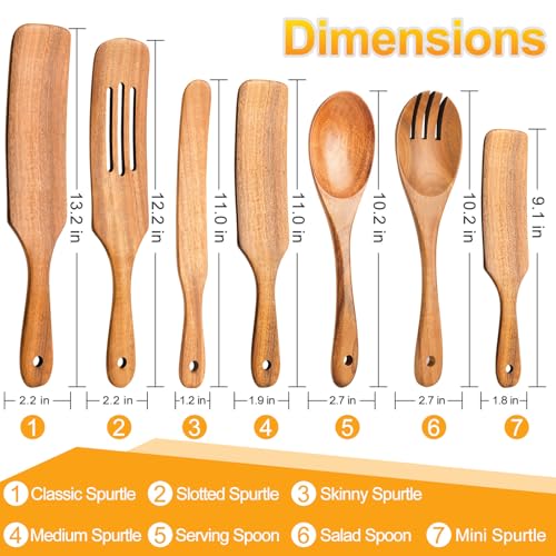 ICSTI Spurtles Kitchen Tools Wooden, 7Pcs Wooden Spoons for Cooking, Natural Premium Spatula Set, Heat Resistant Cooking Utensil for Nonstick Cookware, Spurtle for Sourdough Starter - Image 2
