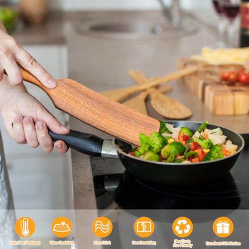 ICSTI Spurtles Kitchen Tools Wooden, 7Pcs Wooden Spoons for Cooking, Natural Premium Spatula Set, Heat Resistant Cooking Utensil for Nonstick Cookware, Spurtle for Sourdough Starter - Image 4