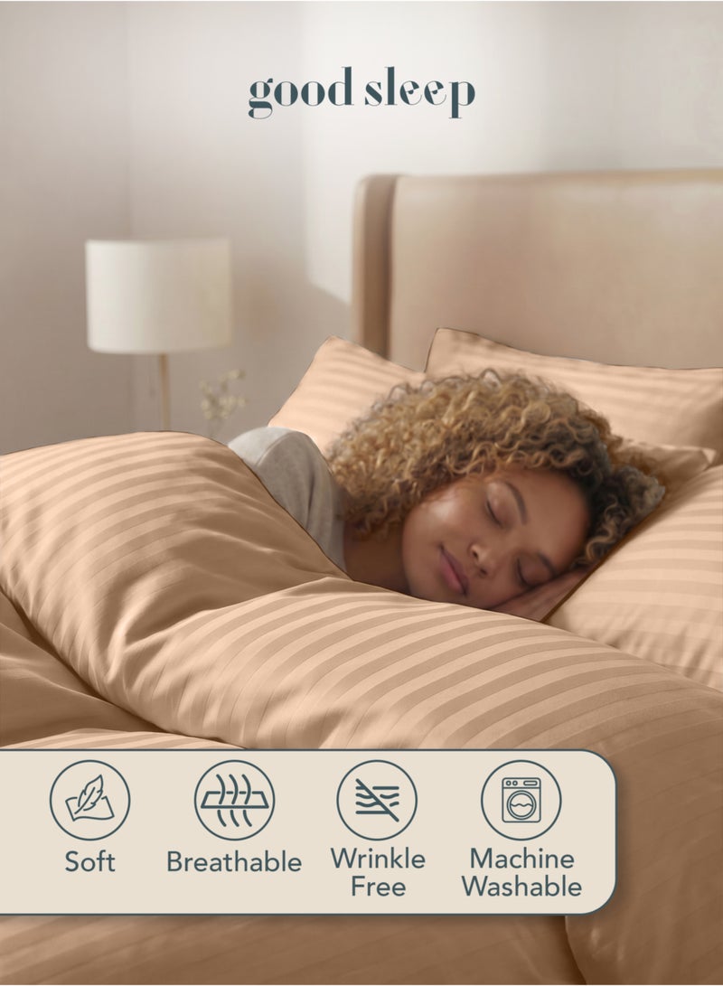 Good Sleep duvet cover set 6-piece - fits king & queen beds | bedsheets set with fitted sheet & pillow covers | Premium striped bedding, ultra-soft & wrinkle-free | beige | made in dubai - Image 4
