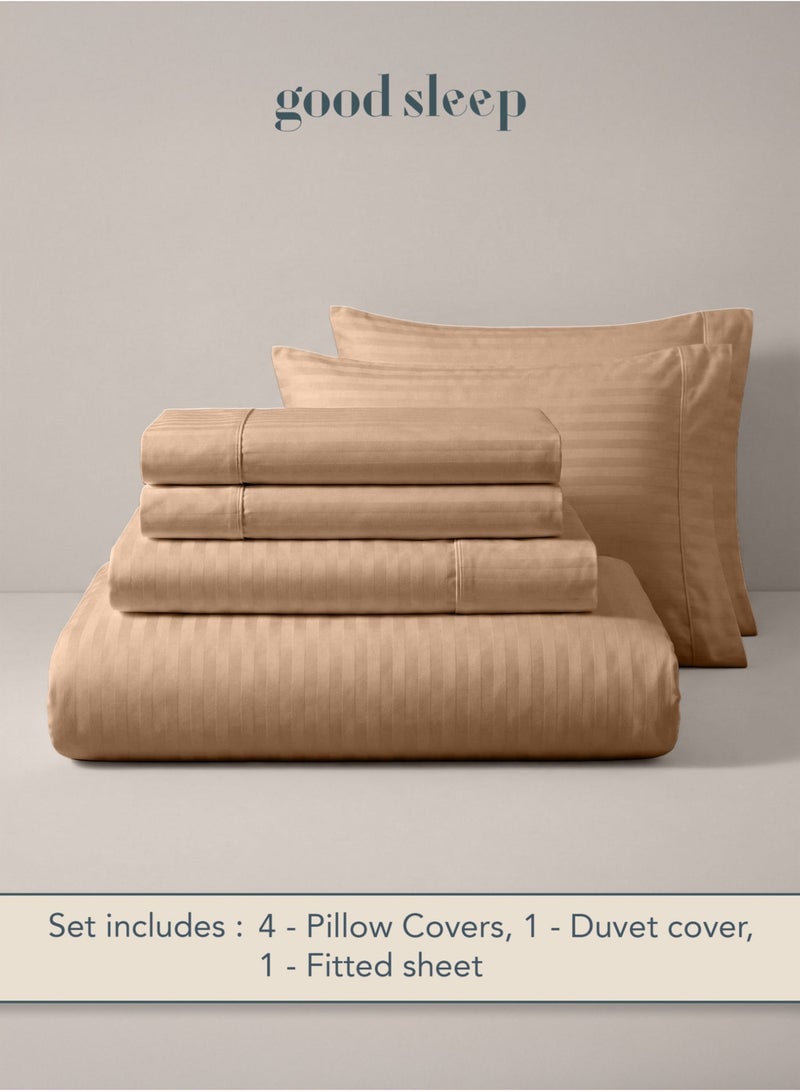 Good Sleep duvet cover set 6-piece - fits king & queen beds | bedsheets set with fitted sheet & pillow covers | Premium striped bedding, ultra-soft & wrinkle-free | beige | made in dubai - Image 3