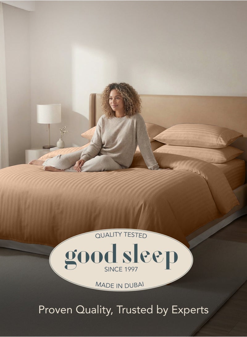 Good Sleep duvet cover set 6-piece - fits king & queen beds | bedsheets set with fitted sheet & pillow covers | Premium striped bedding, ultra-soft & wrinkle-free | beige | made in dubai - Image 1