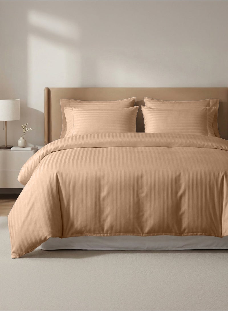Good Sleep duvet cover set 6-piece - fits king & queen beds | bedsheets set with fitted sheet & pillow covers | Premium striped bedding, ultra-soft & wrinkle-free | beige | made in dubai - Image 2