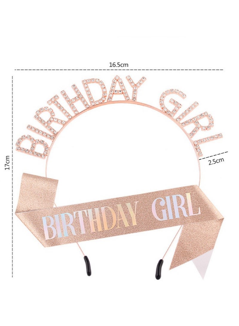 Ladies Birthday Crown, Birthday Queen Belt & Rhinestone Headband Set, Meigui Color Glitter Birthday Belt Birthday Headband, Gifts for Girls' Birthday Party Items