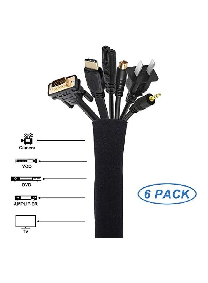 JOTO [6 Pack] JOTO Cable Management Sleeve Cord Management System for TV/Computer/Home Entertainment, 19-20 Inch Flexible Cable Sleeve Packaging Cover Organizer - Black, JT-08362256 - Image 2