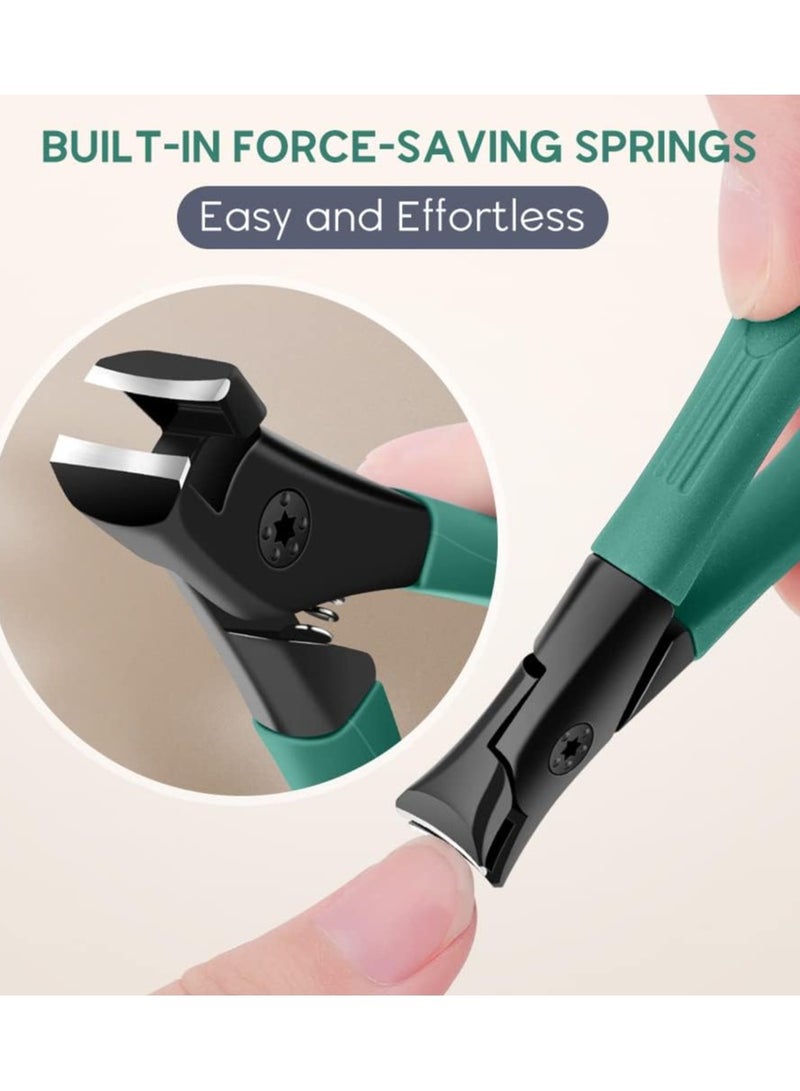 Nail Clippers, Heavy Duty Stainless Steel Toenail Clippers with Fingernail File Suitable for Thick Fingernails and Toenails, Professional Nail Trimming Tools (Green) - Image 3