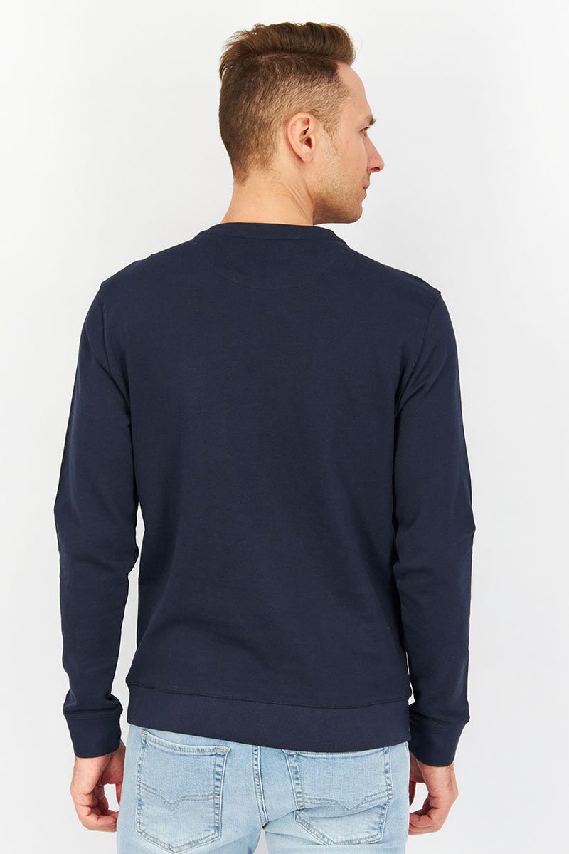 Gazzarrini Men Crew Neck Long Sleeve Solid Sweatshirt, Navy - Image 4