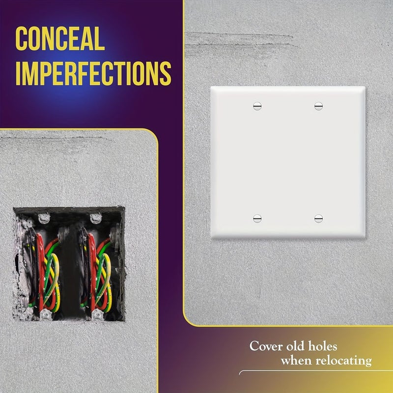 2Pcs White Blank Wall Plate 2 Gang Unbreakable Thermoplastic Outlet Cover 4.53x4.57 Inch - Image 2